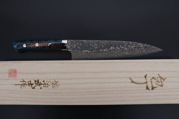 Takeshi Saji Gyuto Takeshi Saji SUMMIT ― Limited Edition Custom Series SMT-1058 VG-10W Multi-Colored Golden-Rainbow Damascus Gyuto 210mm (8.2 Inch)