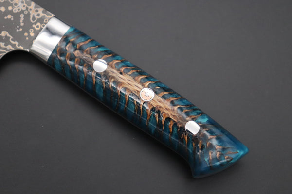 Takeshi Saji Gyuto Takeshi Saji SUMMIT ― Limited Edition Custom Series SMT-1058 VG-10W Multi-Colored Golden-Rainbow Damascus Gyuto 210mm (8.2 Inch)