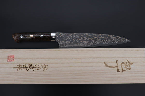 Takeshi Saji Gyuto Takeshi Saji SUMMIT ― Limited Edition Custom Series SMT-1059 VG-10W Multi-Colored Golden-Rainbow Damascus Gyuto 210mm (8.2 Inch)