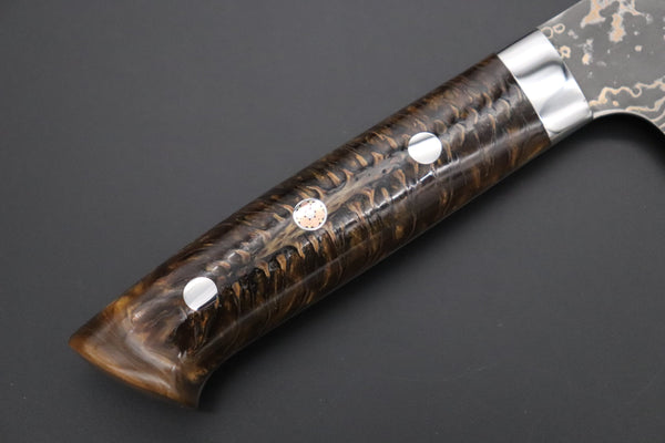 Takeshi Saji Gyuto Takeshi Saji SUMMIT ― Limited Edition Custom Series SMT-1059 VG-10W Multi-Colored Golden-Rainbow Damascus Gyuto 210mm (8.2 Inch)