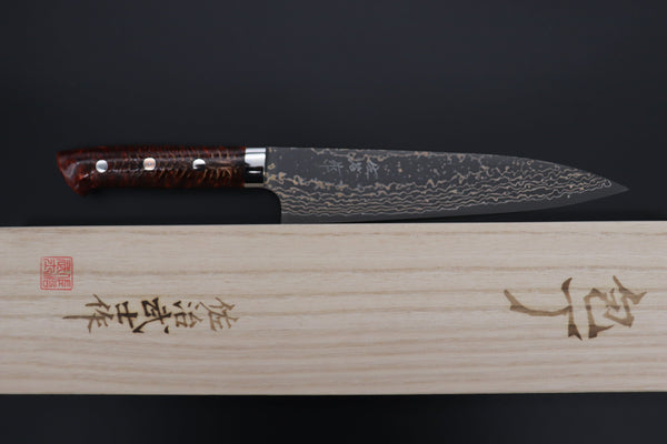 Takeshi Saji Gyuto Takeshi Saji SUMMIT ― Limited Edition Custom Series SMT-1060 VG-10W Multi-Colored Golden-Rainbow Damascus Gyuto 210mm (8.2 Inch)