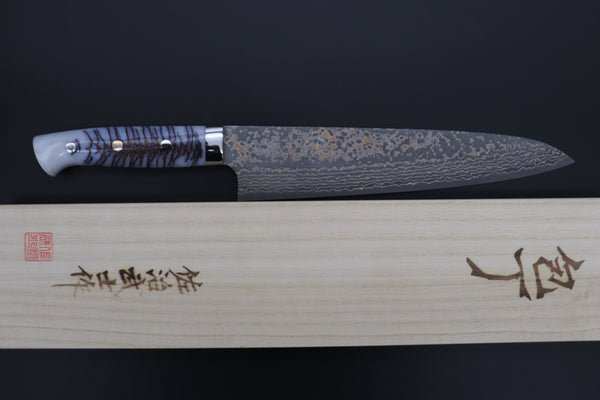 Takeshi Saji Gyuto Takeshi Saji SUMMIT ― Limited Edition Custom Series SMT-1061 VG-10W Multi-Colored Golden-Rainbow Damascus Gyuto 240mm (9.4 Inch)