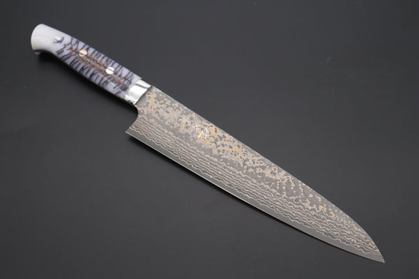 Takeshi Saji Gyuto Takeshi Saji SUMMIT ― Limited Edition Custom Series SMT-1061 VG-10W Multi-Colored Golden-Rainbow Damascus Gyuto 240mm (9.4 Inch)