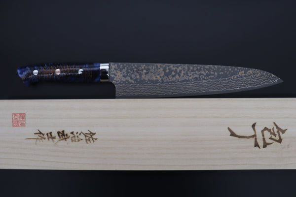 Takeshi Saji Gyuto Takeshi Saji SUMMIT ― Limited Edition Custom Series SMT-1062 VG-10W Multi-Colored Golden-Rainbow Damascus Gyuto 240mm (9.4 Inch)
