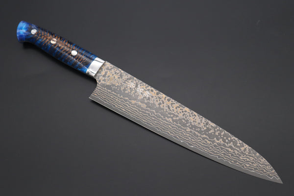 Takeshi Saji Gyuto Takeshi Saji SUMMIT ― Limited Edition Custom Series SMT-1063 VG-10W Multi-Colored Golden-Rainbow Damascus Gyuto 240mm (9.4 Inch)
