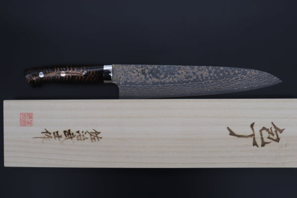 Takeshi Saji Gyuto Takeshi Saji SUMMIT ― Limited Edition Custom Series SMT-1064 VG-10W Multi-Colored Golden-Rainbow Damascus Gyuto 240mm (9.4 Inch)