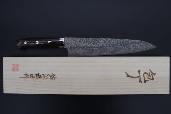 Takeshi Saji Gyuto Takeshi Saji SUMMIT ― Limited Edition Custom Series SMT-1065 VG-10W Multi-Colored Golden-Rainbow Damascus Gyuto 240mm (9.4 Inch)