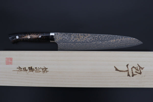 Takeshi Saji Gyuto Takeshi Saji SUMMIT ― Limited Edition Custom Series SMT-1066 VG-10W Multi-Colored Golden-Rainbow Damascus Gyuto 240mm (9.4 Inch)