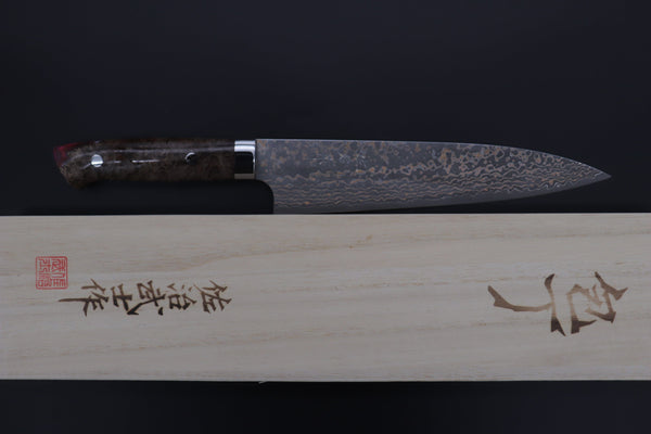 Takeshi Saji Gyuto Takeshi Saji SUMMIT ― Limited Edition Custom Series SMT-1089 VG-10W Multi-Colored Golden-Rainbow Damascus Gyuto 210mm (8.2 Inch)