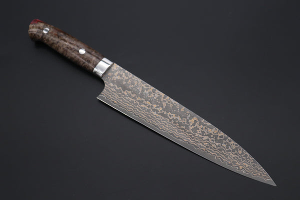 Takeshi Saji Gyuto Takeshi Saji SUMMIT ― Limited Edition Custom Series SMT-1089 VG-10W Multi-Colored Golden-Rainbow Damascus Gyuto 210mm (8.2 Inch)