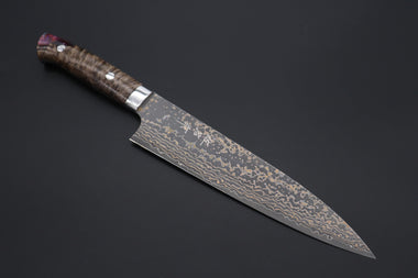 Takeshi Saji Gyuto Takeshi Saji SUMMIT ― Limited Edition Custom Series SMT-1090 VG-10W Multi-Colored Golden-Rainbow Damascus Gyuto 210mm (8.2 Inch)