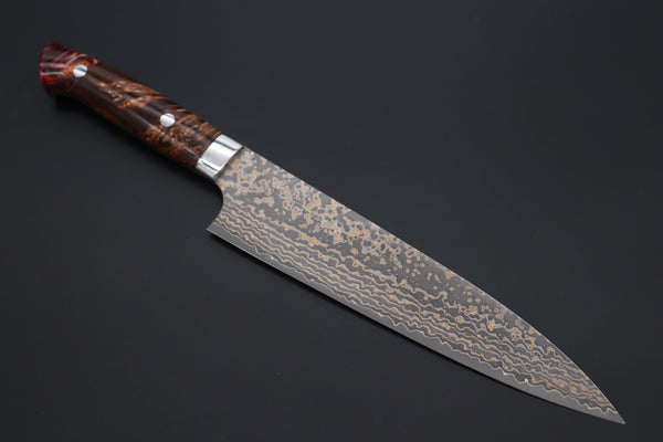 Takeshi Saji Gyuto Takeshi Saji SUMMIT ― Limited Edition Custom Series SMT-1093 VG-10W Multi-Colored Golden-Rainbow Damascus Gyuto 210mm (8.2 Inch)
