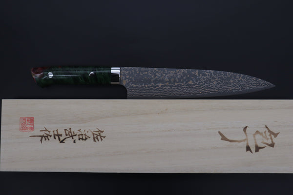 Takeshi Saji Gyuto Takeshi Saji SUMMIT ― Limited Edition Custom Series SMT-1094 VG-10W Multi-Colored Golden-Rainbow Damascus Gyuto 210mm (8.2 Inch)