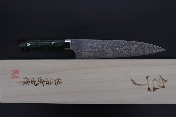 Takeshi Saji Gyuto Takeshi Saji SUMMIT ― Limited Edition Custom Series SMT-1095 VG-10W Multi-Colored Golden-Rainbow Damascus Gyuto 210mm (8.2 Inch)