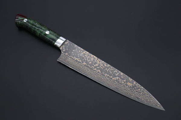 Takeshi Saji Gyuto Takeshi Saji SUMMIT ― Limited Edition Custom Series SMT-1095 VG-10W Multi-Colored Golden-Rainbow Damascus Gyuto 210mm (8.2 Inch)