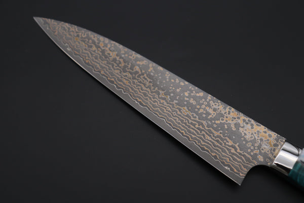 Takeshi Saji Gyuto Takeshi Saji SUMMIT ― Limited Edition Custom Series SMT-1096 VG-10W Multi-Colored Golden-Rainbow Damascus Gyuto 210mm (8.2 Inch)