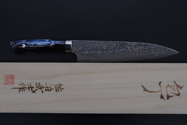 Takeshi Saji Gyuto Takeshi Saji SUMMIT ― Limited Edition Custom Series SMT-1097 VG-10W Multi-Colored Golden-Rainbow Damascus Gyuto 210mm (8.2 Inch)