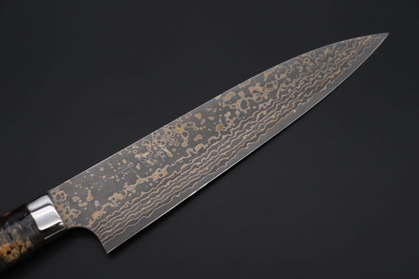 Takeshi Saji Gyuto Takeshi Saji SUMMIT ― Limited Edition Custom Series SMT-1098 VG-10W Multi-Colored Golden-Rainbow Damascus Gyuto 210mm (8.2 Inch)