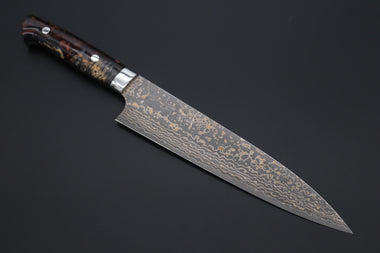Takeshi Saji Gyuto Takeshi Saji SUMMIT ― Limited Edition Custom Series SMT-1098 VG-10W Multi-Colored Golden-Rainbow Damascus Gyuto 210mm (8.2 Inch)