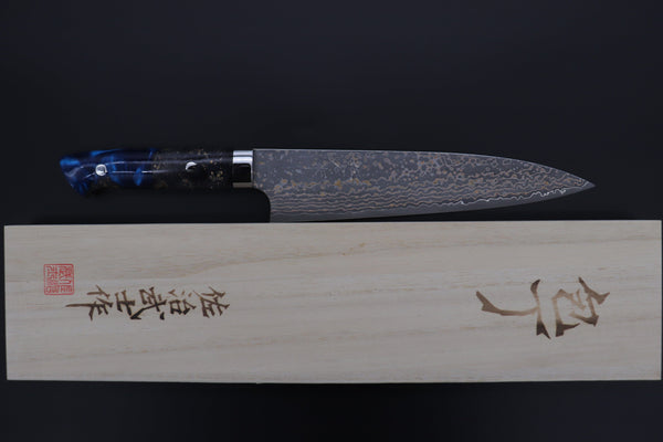 Takeshi Saji Gyuto Takeshi Saji SUMMIT ― Limited Edition Custom Series SMT-1099 VG-10W Multi-Colored Golden-Rainbow Damascus Gyuto 210mm (8.2 Inch)