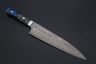 Takeshi Saji Gyuto Takeshi Saji SUMMIT ― Limited Edition Custom Series SMT-1099 VG-10W Multi-Colored Golden-Rainbow Damascus Gyuto 210mm (8.2 Inch)