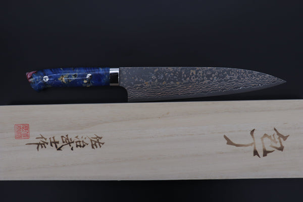 Takeshi Saji Gyuto Takeshi Saji SUMMIT ― Limited Edition Custom Series SMT-1100 VG-10W Multi-Colored Golden-Rainbow Damascus Gyuto 210mm (8.2 Inch)