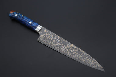 Takeshi Saji Gyuto Takeshi Saji SUMMIT ― Limited Edition Custom Series SMT-1101 VG-10W Multi-Colored Golden-Rainbow Damascus Gyuto 210mm (8.2 Inch)