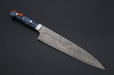 Takeshi Saji Gyuto Takeshi Saji SUMMIT ― Limited Edition Custom Series SMT-1102 VG-10W Multi-Colored Golden-Rainbow Damascus Gyuto 210mm (8.2 Inch)