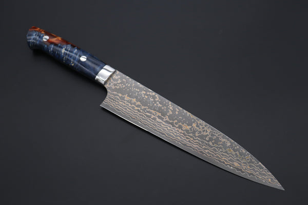 Takeshi Saji Gyuto Takeshi Saji SUMMIT ― Limited Edition Custom Series SMT-1102 VG-10W Multi-Colored Golden-Rainbow Damascus Gyuto 210mm (8.2 Inch)