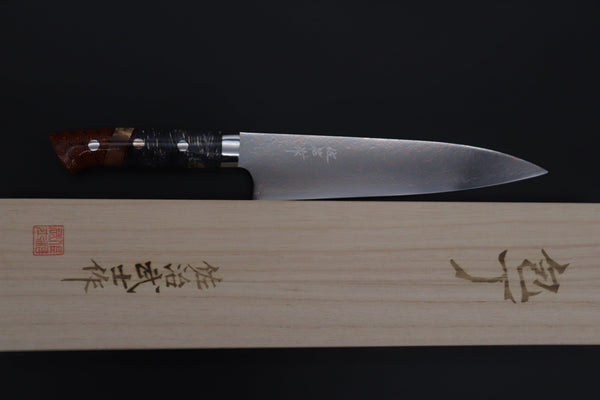 Takeshi Saji SUMMIT ― Limited Edition Custom Series SMT-1127 VG-10W磨 Multi-Colored Golden-Rainbow Damascus Gyuto 210mm (8.2 Inch) - JapaneseChefsKnife.Com