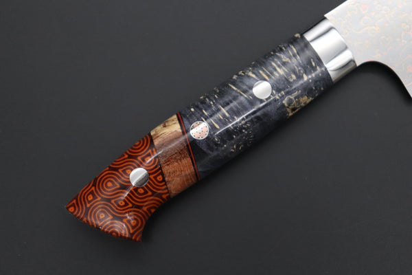 Takeshi Saji SUMMIT ― Limited Edition Custom Series SMT-1127 VG-10W磨 Multi-Colored Golden-Rainbow Damascus Gyuto 210mm (8.2 Inch) - JapaneseChefsKnife.Com