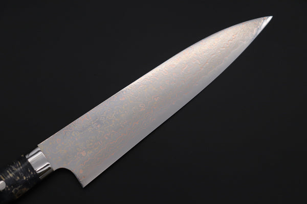 Takeshi Saji SUMMIT ― Limited Edition Custom Series SMT-1127 VG-10W磨 Multi-Colored Golden-Rainbow Damascus Gyuto 210mm (8.2 Inch) - JapaneseChefsKnife.Com