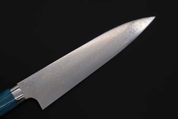Takeshi Saji SUMMIT ― Limited Edition Custom Series SMT-1129 VG-10W磨 Multi-Colored Golden-Rainbow Damascus Gyuto 210mm (8.2 Inch) - JapaneseChefsKnife.Com