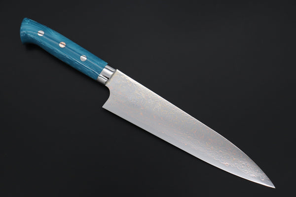 Takeshi Saji SUMMIT ― Limited Edition Custom Series SMT-1129 VG-10W磨 Multi-Colored Golden-Rainbow Damascus Gyuto 210mm (8.2 Inch) - JapaneseChefsKnife.Com