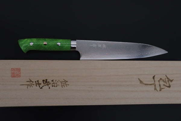 Takeshi Saji Gyuto Takeshi Saji SUMMIT ― Limited Edition Custom Series SMT-1130 VG-10W磨 Multi-Colored Golden-Rainbow Damascus Gyuto 210mm (8.2 Inch)