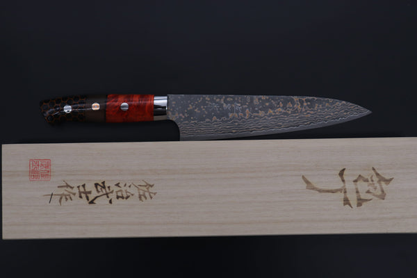 Takeshi Saji Gyuto Takeshi Saji SUMMIT ― Limited Edition Custom Series SMT-1155 VG-10W Multi-Colored Golden-Rainbow Damascus Gyuto 180mm (7 Inch)