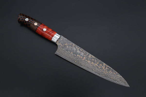 Takeshi Saji Gyuto Takeshi Saji SUMMIT ― Limited Edition Custom Series SMT-1155 VG-10W Multi-Colored Golden-Rainbow Damascus Gyuto 180mm (7 Inch)