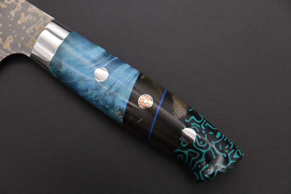 Takeshi Saji Gyuto Takeshi Saji SUMMIT ― Limited Edition Custom Series SMT-1156 VG-10W Multi-Colored Golden-Rainbow Damascus Gyuto 180mm (7 Inch)