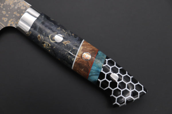 Takeshi Saji Gyuto Takeshi Saji SUMMIT ― Limited Edition Custom Series SMT-1158 VG-10W Multi-Colored Golden-Rainbow Damascus Gyuto 210mm (8.2 Inch)