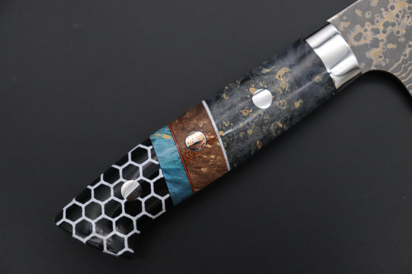 Takeshi Saji Gyuto Takeshi Saji SUMMIT ― Limited Edition Custom Series SMT-1158 VG-10W Multi-Colored Golden-Rainbow Damascus Gyuto 210mm (8.2 Inch)