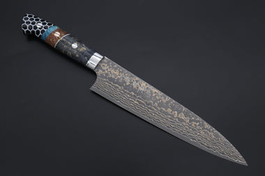 Takeshi Saji Gyuto Takeshi Saji SUMMIT ― Limited Edition Custom Series SMT-1158 VG-10W Multi-Colored Golden-Rainbow Damascus Gyuto 210mm (8.2 Inch)