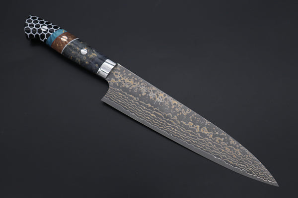 Takeshi Saji Gyuto Takeshi Saji SUMMIT ― Limited Edition Custom Series SMT-1158 VG-10W Multi-Colored Golden-Rainbow Damascus Gyuto 210mm (8.2 Inch)