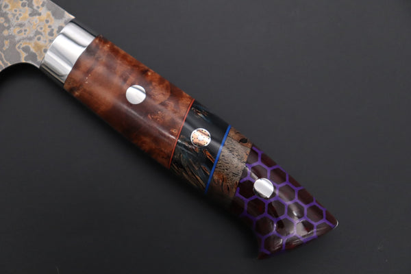 Takeshi Saji Gyuto Takeshi Saji SUMMIT ― Limited Edition Custom Series SMT-1159 VG-10W Multi-Colored Golden-Rainbow Damascus Gyuto 210mm (8.2 Inch)