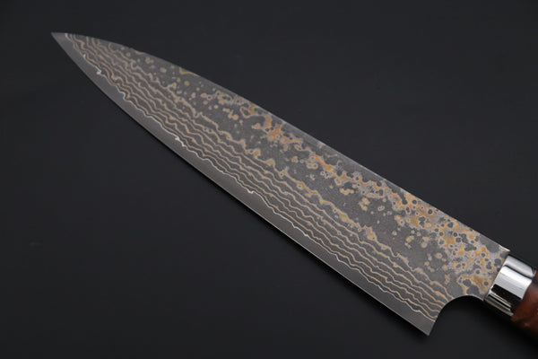 Takeshi Saji Gyuto Takeshi Saji SUMMIT ― Limited Edition Custom Series SMT-1159 VG-10W Multi-Colored Golden-Rainbow Damascus Gyuto 210mm (8.2 Inch)