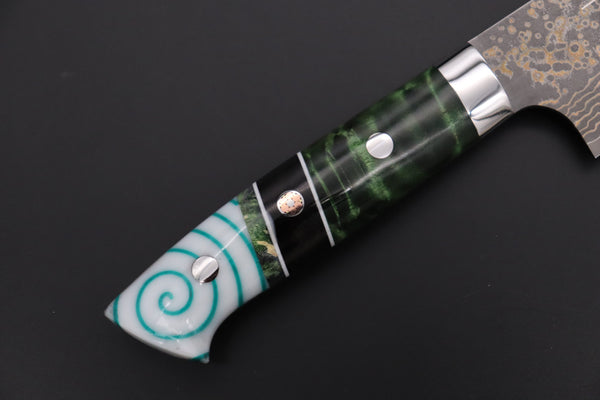 Takeshi Saji Gyuto Takeshi Saji SUMMIT ― Limited Edition Custom Series SMT-1160 VG-10W Multi-Colored Golden-Rainbow Damascus Gyuto 210mm (8.2 Inch)