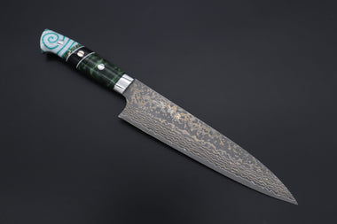 Takeshi Saji Gyuto Takeshi Saji SUMMIT ― Limited Edition Custom Series SMT-1160 VG-10W Multi-Colored Golden-Rainbow Damascus Gyuto 210mm (8.2 Inch)