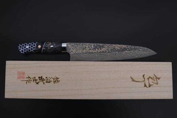 Takeshi Saji Gyuto Takeshi Saji SUMMIT ― Limited Edition Custom Series SMT-1161 VG-10W Multi-Colored Golden-Rainbow Damascus Gyuto 240mm (9.4 Inch)