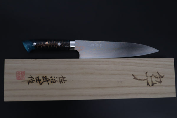 Takeshi Saji Gyuto Takeshi Saji SUMMIT ― Limited Edition Custom Series SMT-1186 VG-10W磨 Multi-Colored Golden-Rainbow Damascus Gyuto 210mm (8.2 Inch)