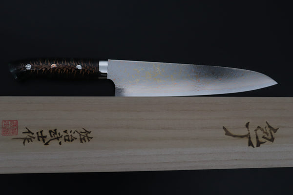 Takeshi Saji Gyuto Takeshi Saji SUMMIT ― Limited Edition Custom Series SMT-1190 VG-10W磨 Multi-Colored Golden-Rainbow Damascus Gyuto 240mm (9.4 Inch)