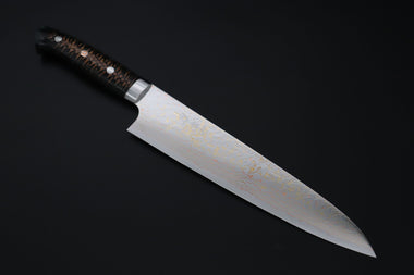 Takeshi Saji Gyuto Takeshi Saji SUMMIT ― Limited Edition Custom Series SMT-1190 VG-10W磨 Multi-Colored Golden-Rainbow Damascus Gyuto 240mm (9.4 Inch)